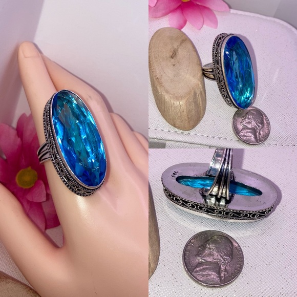 Huge Blue Topaz Gemstone Handmade Ring - Picture 3 of 5